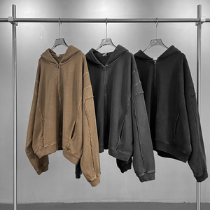 Sudadera con capucha unisex de estilo urbano, extragrande, con cremallera, de tejido grueso de 600 g/m², con estampado de letras, lavado ácido, para otoño, para hombre - Product Image 3