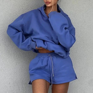 Custom Athleisure <b>Sets</b> Two Piece Hoodie <b>Set</b> Cotton Tracksuits Sweatsuits Sun Faded Cropped Hoodie and Short <b>Set</b> - Product Image 4