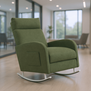 Fauteuil à bascule moderne et fonctionnel en chenille avec pieds en métal et poche de rangement latérale pour salon - Product Image 1