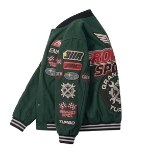 Chaqueta Bomber Varsity Personalizada de Invierno para Carreras, con Parches Bordados, Botones a Presión, Estilo Urbano, Informal, para Equipo, Resistente al Viento, Unisex - Product Image 3