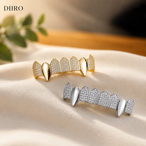 Grillz de Diamantes Moissanite Personalizados de Excelente Calidad, Cubiertas Dentales de Plata 925 con Diamantes Redondos Incrustados - Product Image 2