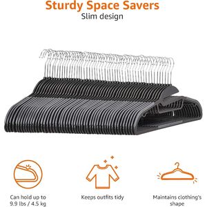 Appendiabiti in plastica grigia leggeri e antiscivolo, resistenti e salvaspazio con barra orizzontale in gomma, confezione da 50 - Product Image 3