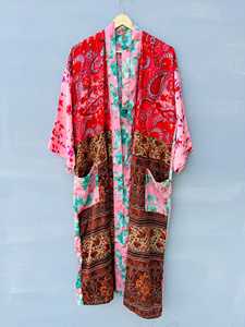 Robe kimono en crêpe de soie patchwork bohème pour femme, imprimé cachemire, paréo de plage léger, cardigan bohème, tenue de villégiature - Product Image 3