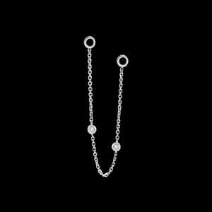 Boucles d'oreilles à double piercing en chaîne, en or massif 14k 18k, connecteur drapé de 6 cm, serti clos de diamant rond cultivé en laboratoire, bijoux pour usage quotidien - Product Image 3