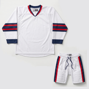Conjunto de Jersey de Hockey sobre Hielo ROCOST, Blanco, Rojo y Azul Marino, Rayado, Manga Larga, Uniforme Transpirable para Adultos Unisex, Todas las Temporadas - Product Image 1