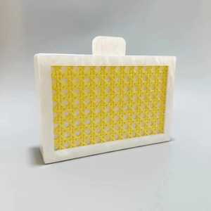 Best Quality Wholesale Bohemian Wooden Vintage Clutch <b>Bag</b> Marble Effect Evening Use Square Wood Shoulder Chain Rhinestone - Product Image 6
