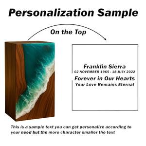 Urne funéraire artisanale en bois de rose avec motif vague océanique pour cendres humaines, taille moyenne 9x5,5 pouces, boîte urne. - Product Image 6