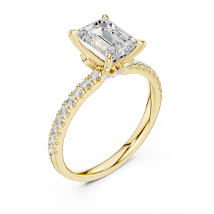Yellow Gold Emerald Cut Lab Grown <b>Diamond</b> Engagement <b>Ring</b> Pave Solitaire Wedding <b>Ring</b> for Women - Product Image 4