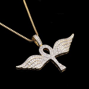 Collar con Colgante de Cruz Ankh con Incrustaciones de Diamantes de Lujo para Hombre y Mujer |   Joyería de Ala de Ángel con Moissanita Dorada Estilo Hip Hop, Regalo - Product Image 4