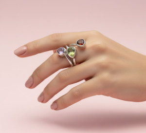 Classic Women's <b>Ring</b> with Lab Created Peridot <b>Garnet</b> and Amethyst Cocktail <b>Ring</b> - Product Image 4