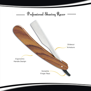 Wholesale Manufacturer Barber <b>Razors</b> Wooden Handle <b>Straight</b> Barber <b>Razors</b> Adjustable Finger Rest Men's Grooming <b>Razors</b> - Product Image 3