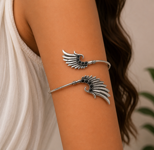 Black Onyx Wing Arm <b>Bracelet</b> Handmade 925 <b>Silver</b> Plated Angel Wing Open Adjustable Arm <b>Cuff</b> Bangle For women - Product Image 1