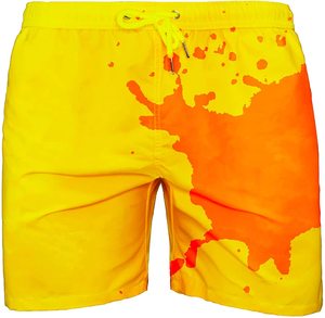 กางเกงขาสั้นชายสีเหลืองล้วน แห้งเร็ว มีเชือกผูกเอว สไตล์ลำลอง ผ้าทอ - Product Image 2
