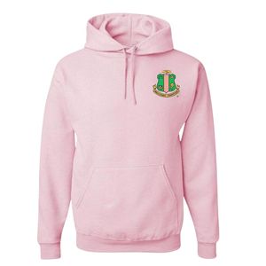 Sweat à capuche rose clair AKA avec broderie du blason vert, pull en polaire unisexe, vêtements de sororité grecque, OEM ODM - Product Image 5