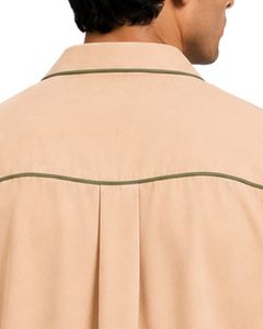 Customized Beige <b>Cuban</b> Collar <b>Men</b> <b>Shirt</b> Olive Contrast Piping Casual Half Sleeve Summer Oversized Streetwear Fashion Top Wear - Product Image 6