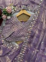 Sari en soie Fendy de créateur élégant, broderie de perles et de sequins, séchage rapide, pour l'été, l'hiver, les mariages, les fêtes, Diwali, les remises de diplômes