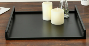 Bandeja de servir moderna de madera negra con asas recortadas, organizador decorativo rectangular para mesa de centro de sala de estar - Product Image 4