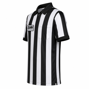 Chemise d'arbitre de football rayée noir et blanc pour hommes, col polo à demi-zip, poche poitrine, manches courtes, uniforme professionnel pour officiels SHH - Product Image 3