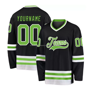 Maillot de hockey sur glace jaune personnalisé, col en V, manches longues, nom et numéro personnalisés, uniforme d'équipe unisexe, 100% polyester, respectueux de l'environnement - Product Image 1