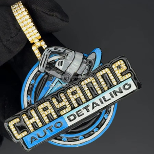 Colgante de moissanita esmaltado de color de lujo de Plata de Ley 925, colgante de moissanita con logotipo personalizado de rapero Hip Hop, colgante con nombre de LETRA DE moissanita - Product Image 1