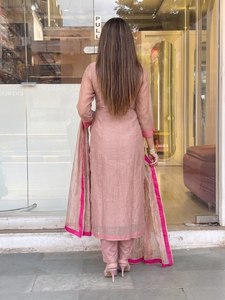 Pink Beaded Thread Embroidered Indian Pakistani <b>Kurta</b> Set Knee Length <b>Women</b> Salwar Kameez Outfit Party Wedding - Product Image 5
