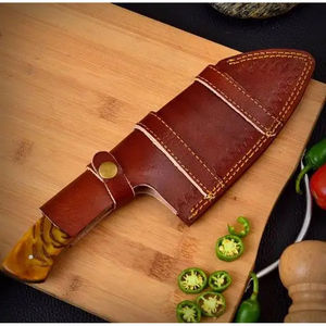 Couteau de chef Burraq artisanal en acier au carbone, multifonctionnel, motif goutte de pluie, étui en cuir, manche en bois DIY OEM, cuisine - Product Image 4
