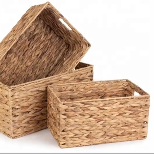 Hand Woven Basic Water hyacinth Rectangle <b>Basket</b> with Handle <b>Foldable</b> Multifunction <b>Basket</b> - Product Image 1