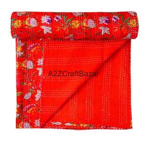 Manta Bohemia Reversible Bordada de Algodón Orgánico Ecológico Hecha a Mano, Estilo Kantha Vintage Indio, Venta al por Mayor - Product Image 1