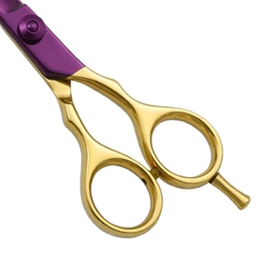 Ciseaux de coiffure 5 pouces à faible MOQ, finition or violet, acier inoxydable de haute qualité, logo personnalisé, ciseaux réutilisables pour la barbe - Product Image 4