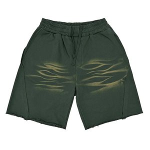 Nouveauté : Short Homme Personnalisé Imprimé Flamme Streetwear Oversize Décontracté avec Cordon de Serrage et Ourlet Brut – Style Hip Hop pour l'Été, la Gym et la Détente – Vert - Product Image 1