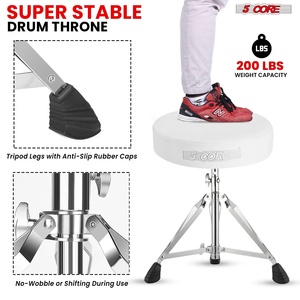 5 Core Drum Throne 3" Thick <b>Padded</b> Memory Foam Comfortable Drummer <b>Stool</b> 200Lb Capacity Adjustable - Product Image 5