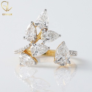 <b>Open</b> Cuff Moissanite Diamond Engagement <b>Ring</b>, Pear & Round Cut Diamond <b>Ring</b>, Unique Custom Design, Luxury Wedding <b>Ring</b> - Product Image 1