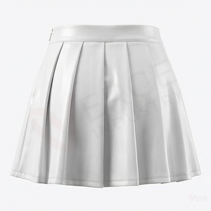 Mini-jupe plissée blanche en cuir PU pour femme, brillante, unie, coupe trapèze - Product Image 2