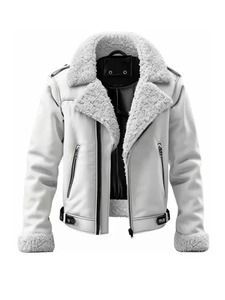 <b>Mens</b> B3 White <b>Shearling</b> Leather <b>Jacket</b> - Product Image 1