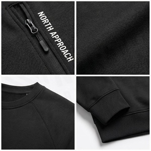 North Approach Men's Black Hooded Sweatshirt <b>Raglan</b> Sleeve Solid Color Pullover Casual Wear Winter Style 100% Cotton - Product Image 4