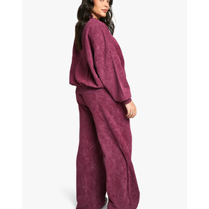 Ensemble de survêtement vintage 2 pièces pour femme, coupe ample et épaisse, effet délavé, avec veste zippée et pantalon large, idéal pour l'automne et la randonnée - Product Image 2