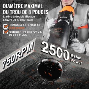 Trapano carotatore diamantato da 8 pollici per calcestruzzo, a umido/a secco, con supporto, velocità 750 RPM, filettatura 1-1/4\" e 5/8\", con funzione di sollevamento - Product Image 3