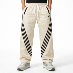 OEM ODM Lightweight Nylon Casual Track Pants Men Elastic Waist Relaxed Fit Contrast Stripe Breathable <b>Trousers</b> <b>Drawstring</b> Pocket - Product Image 1