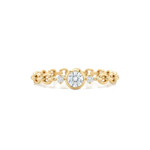 DEF Color VS VVS Clarity 14K 18K Solid <b>Gold</b> Round Lab Grown Diamond Chain Link <b>Ring</b> Bezel <b>Set</b> Minimalist Stackable Dainty <b>Ring</b> - Product Image 1
