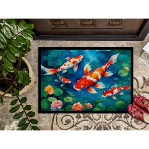 Paillasson Koi Fish antidérapant lavable à poils bas 24H X 36W tapis d'entrée intérieur extérieur pour porte d'entrée - Product Image 3