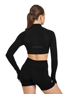Nouvelle veste de yoga respirante pour femmes, entièrement zippée, col montant, avec trous pour les pouces, coupe ajustée, pour la course et l'entraînement en salle de sport, logo personnalisé - Product Image 2