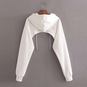 Unique White Extreme Crop Top Hoodie for Women <b>Shrug</b> Style Hooded Sweatshirt Soft Cotton Pullover Gym Fashion Short New - Product Image 3