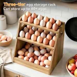 High Capacity Chicken <b>Egg</b> Organizer & Dispen 3 Layer Large Wood <b>Egg</b> Holder with Handle Multilayer Countertop <b>Egg</b> <b>Storage</b> Box - Product Image 3