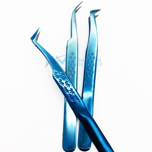 Juego de Pinzas para Pestañas de Acero Inoxidable Profesional de Alta Calidad RMI, Punta Suave de Precisión, Color Azul Plasma para Extensión de Pestañas - Product Image 4