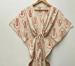 Robe Kaftan Bohème en Coton Imprimé à la Main pour Femme, Coupe Ample, Style Ethnique, Idéale Plage et Été - Product Image 3