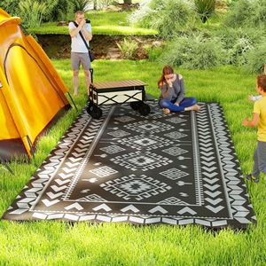 Tappeto da Esterno Impermeabile in PP Riciclato 9FT X 18FT Nero e Grigio con Motivo a Rombi e Borsa per il Trasporto - Product Image 2