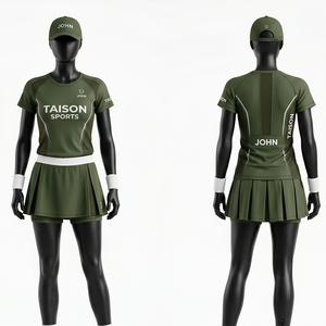 Uniforme de squash en polyester et élasthanne de qualité supérieure 180 GSM, vert olive, avec panneau latéral en mesh, logo personnalisé par sublimation - Product Image 1