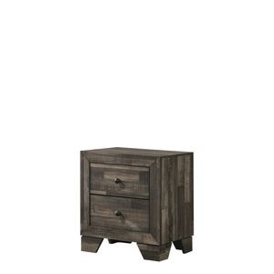 Comodino Rustico in Legno con Due Cassetti, 1 Pezzo, Finitura Marrone Grigio, Arredamento Camera da Letto - Product Image 1