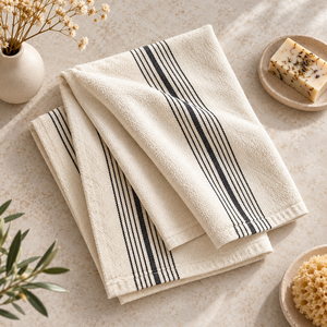 Serviette de bain en coton rayée 300 à 499 GSM, tissu tissé, couleurs personnalisées, marque privée pour les détaillants - Product Image 2