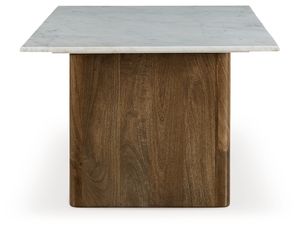 Mesa de Centro Moderna Rectangular con Tapa de Mármol Blanco y Patas Plegables de Madera de Mango Sólida, Ecológica y Duradera para Sala de Estar - Product Image 4